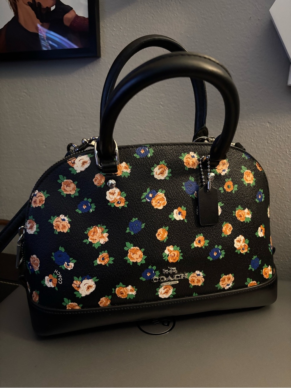 Coach Sierra Black Floral Satchel Crossbody